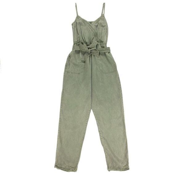 ABERCROMBIE & FITCH Minimal Wrap Front Belted Workwear Jumpsuit Olive Green XS - Picture 1 of 9